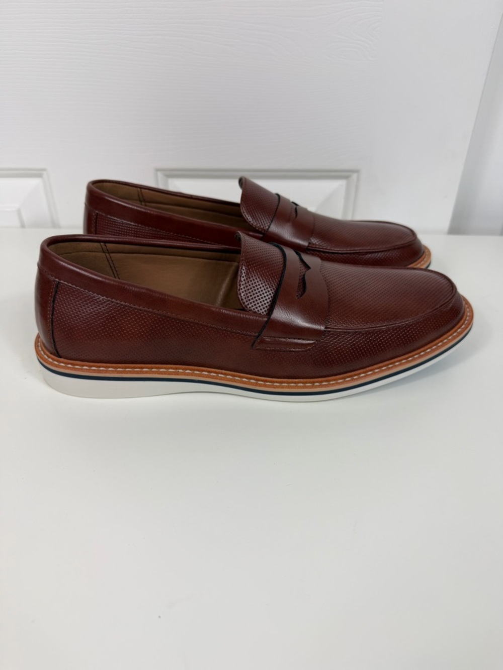 Madden M-Vonstr Men’s Cognac Leather Perforated Penny Loafers Size 10